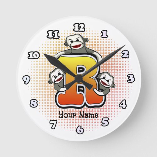 Monogram R Sock Monkey clock