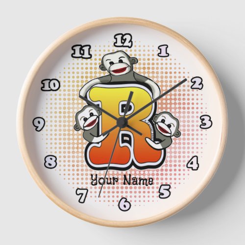 Monogram R Sock Monkey clock