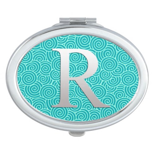 Monogram R  swirl pattern _ turquoise and aqua Compact Mirror