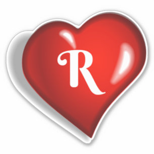Monogram R, white script on ruby red heart Sticker