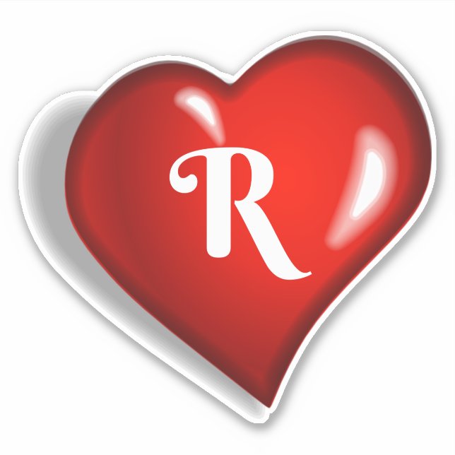 Monogram R, white script on ruby red heart Sticker (Front)
