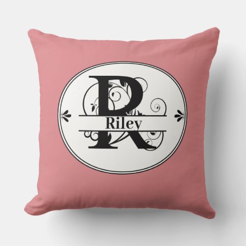 Monogram R with full name and colorchoice Throw Pillow