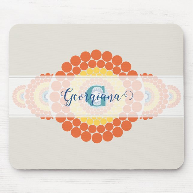Monogram Radiant Aegean Summer Ornamental Mandala Mouse Pad (Front)