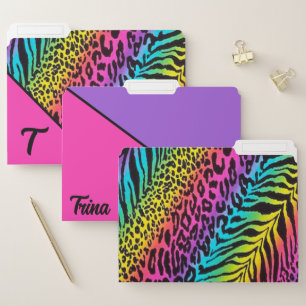 Monogram Rainbow Animal Print File Folder