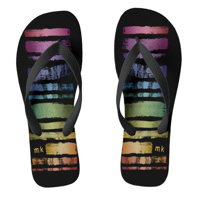 Monogram Rainbow Brush Strokes LGBTQ ID656 Flip Flops (Footbed)