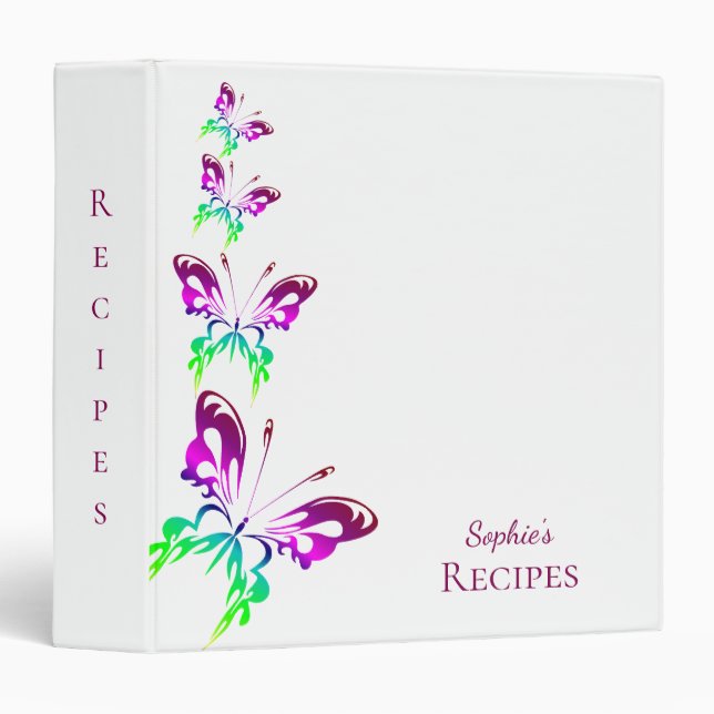Monogram Rainbow Butterflies Recipe 3 Ring Binder (Front/Spine)