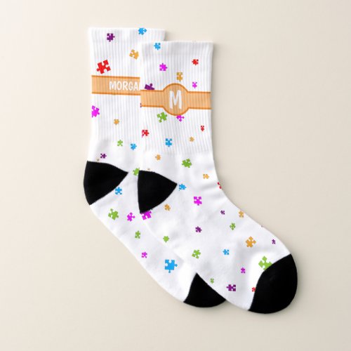 MONOGRAM Rainbow Colored Autism Puzzle Pieces Socks