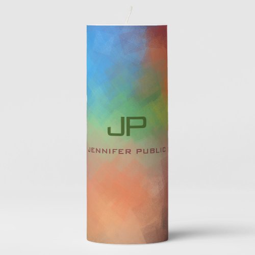 Monogram Rainbow Colors Colorful Abstract Template Pillar Candle