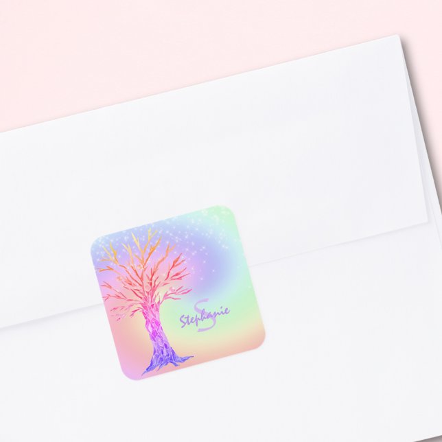 Monogram Rainbow Colors Girl's Square Sticker (Creator Uploaded)