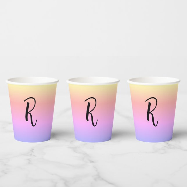 Monogram Rainbow Colors Personalized Paper Cups (Multi)