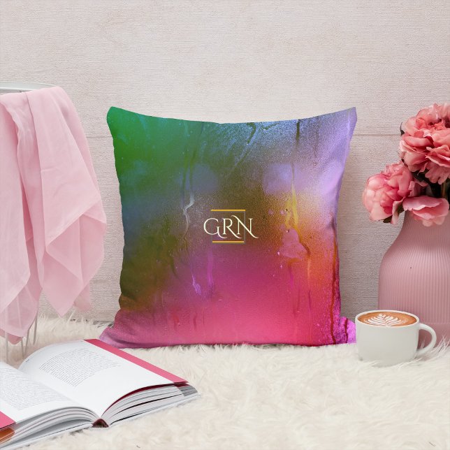 Monogram rainbow condensation mist Modern Initials Throw Pillow (Creator Uploaded)