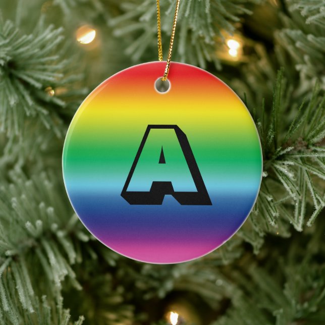 Monogram rainbow custom initial letter Christmas Ceramic Ornament (Tree)
