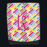 Monogram Rainbow Diagonal Lines Pattern Pop Art Backpack<br><div class="desc">Monogram Rainbow Diagonal Lines Pattern Pop Art Trendy Design For All Occassion,  Holiday,  Birthday Party,  Anniversary - gifts and presents,  with Monogram text template. Summer Holiday. Red,  Blue,  Pink,  Yellow,  Violet,  Magenta,  Green - Abstract colors.</div>