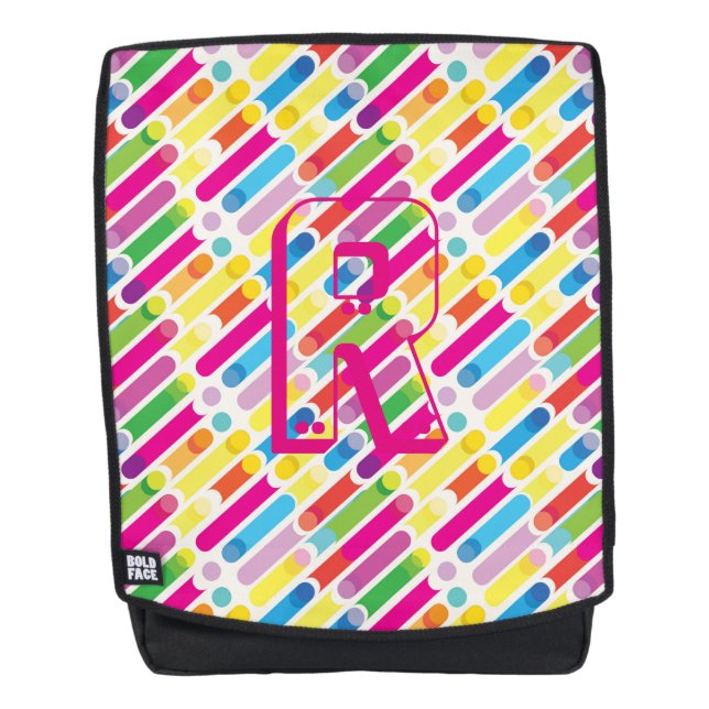 Monogram Rainbow Diagonal Lines Pattern Pop Art Backpack (Front)