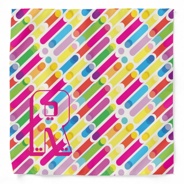 Monogram Rainbow Diagonal Lines Pattern Pop Art Bandana (Front)