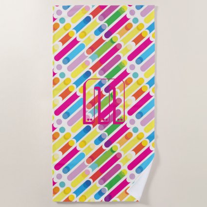 Monogram Rainbow Diagonal Lines Pattern Pop Art Beach Towel