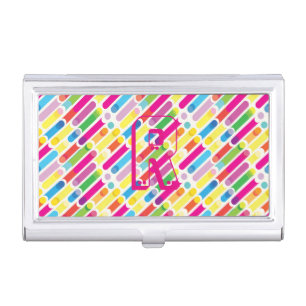 Monogram Rainbow Diagonal Lines Pattern Pop Art Business Card Case