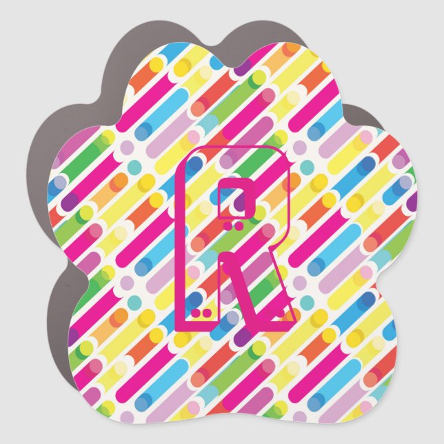 Monogram Rainbow Diagonal Lines Pattern Pop Art Car Magnet (Front)