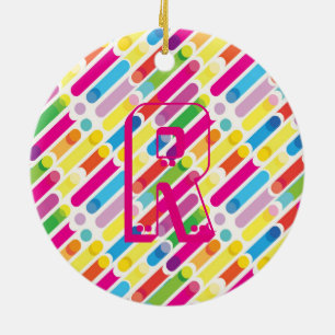 Monogram Rainbow Diagonal Lines Pattern Pop Art Ceramic Ornament