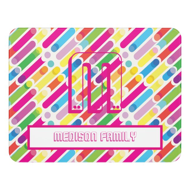 Monogram Rainbow Diagonal Lines Pattern Pop Art Door Sign (Contemporary Front)