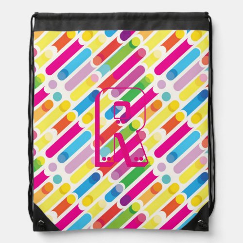 Monogram Rainbow Diagonal Lines Pattern Pop Art Drawstring Bag