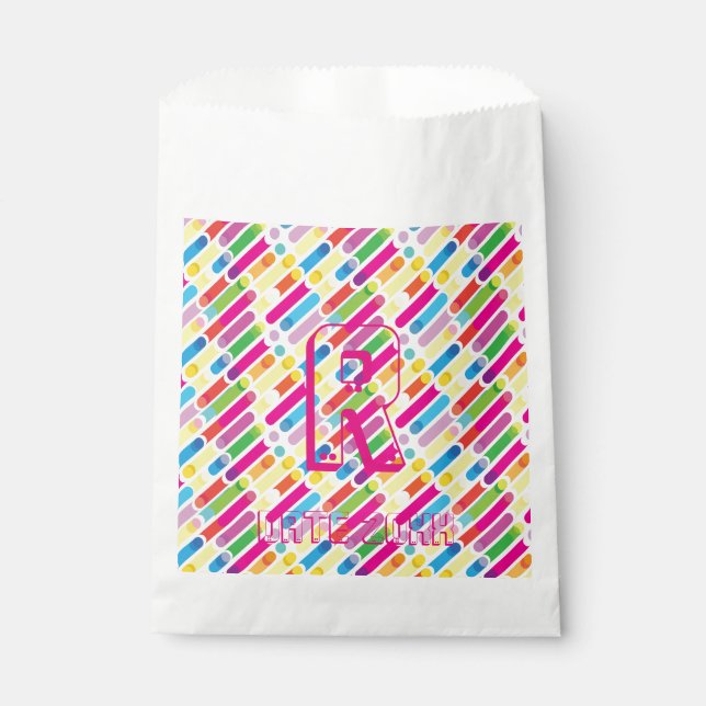 Monogram Rainbow Diagonal Lines Pattern Pop Art Favor Bag (Front)