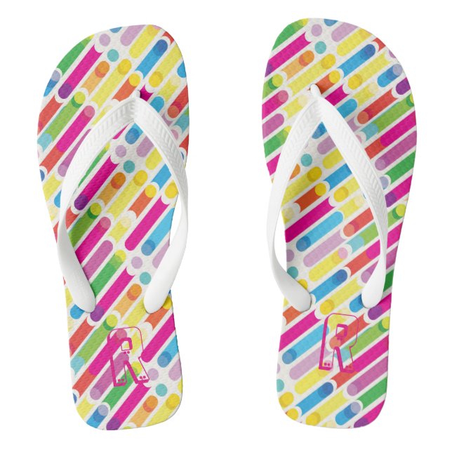 Monogram Rainbow Diagonal Lines Pattern Pop Art Flip Flops (Footbed)