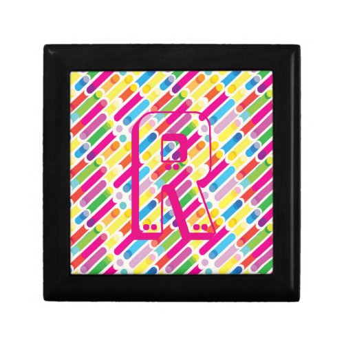 Monogram Rainbow Diagonal Lines Pattern Pop Art Gift Box