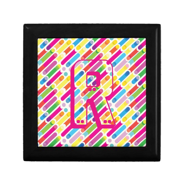 Monogram Rainbow Diagonal Lines Pattern Pop Art Gift Box (Front)