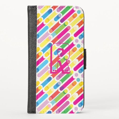 Monogram Rainbow Diagonal Lines Pattern Pop Art iP iPhone X Wallet Case