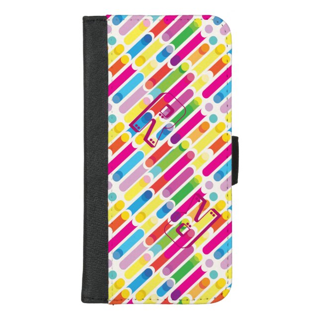 Monogram Rainbow Diagonal Lines Pattern Pop Art iPhone Wallet Case (Front)