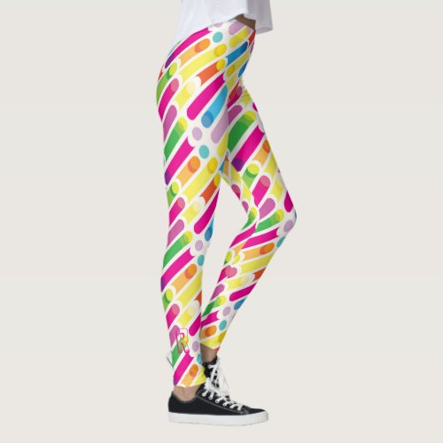 Monogram Rainbow Diagonal Lines Pattern Pop Art Leggings