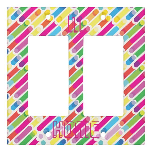 Monogram Rainbow Diagonal Lines Pattern Pop Art Light Switch Cover (Front)