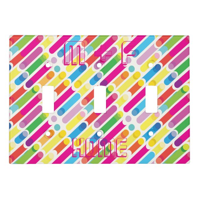 Monogram Rainbow Diagonal Lines Pattern Pop Art Light Switch Cover (Front)