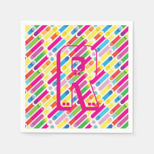 Monogram Rainbow Diagonal Lines Pattern Pop Art Napkins