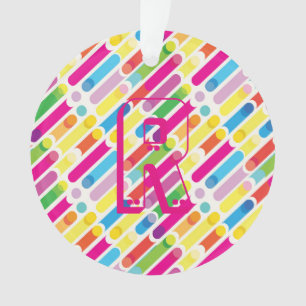 Monogram Rainbow Diagonal Lines Pattern Pop Art Ornament