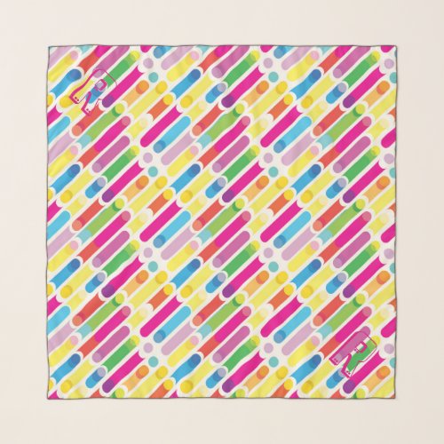 Monogram Rainbow Diagonal Lines Pattern Pop Art Scarf