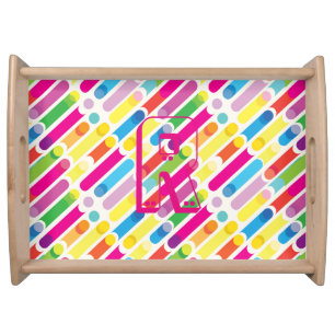 Monogram Rainbow Diagonal Lines Pattern Pop Art Serving Tray