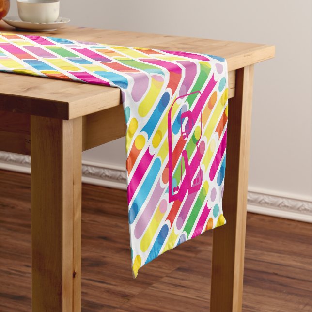 Monogram Rainbow Diagonal Lines Pattern Pop Art Short Table Runner (In Situ)