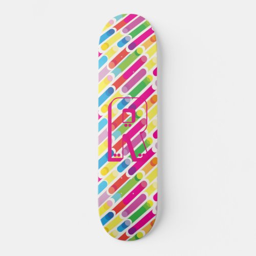 Monogram Rainbow Diagonal Lines Pattern Pop Art Skateboard