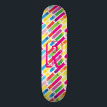 Monogram Rainbow Diagonal Lines Pattern Pop Art Skateboard<br><div class="desc">Monogram Rainbow Diagonal Lines Pattern Pop Art Trendy Design For All Occassion,  Holiday,  Birthday Party,  Anniversary - gifts and presents,  with Monogram text template. Summer Holiday. Red,  Blue,  Pink,  Yellow,  Violet,  Magenta,  Green - Abstract colors. Modern style</div>