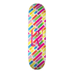 Monogram Rainbow Diagonal Lines Pattern Pop Art Skateboard
