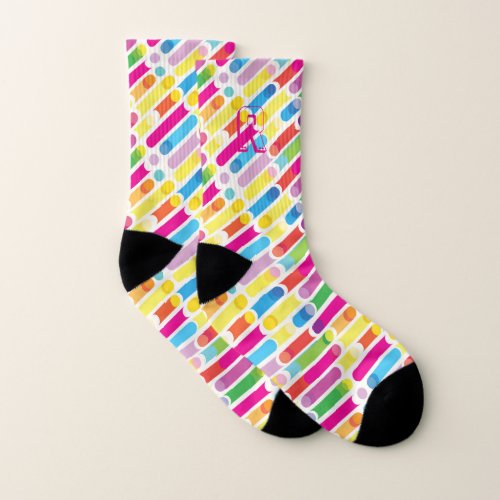 Monogram Rainbow Diagonal Lines Pattern Pop Art Socks