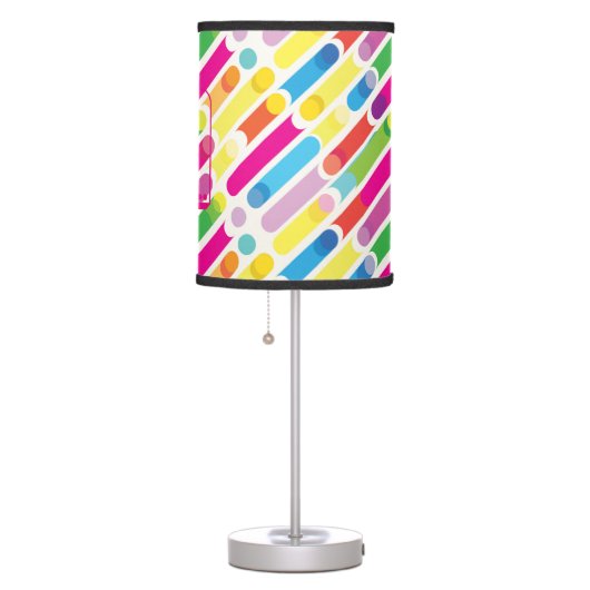 Monogram Rainbow Diagonal Lines Pattern Pop Art Table Lamp (Right)