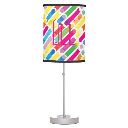 Monogram Rainbow Diagonal Lines Pattern Pop Art Table Lamp (Front)