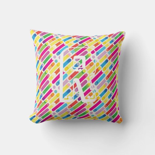 Monogram Rainbow Diagonal Lines Pattern Pop Art Throw Pillow