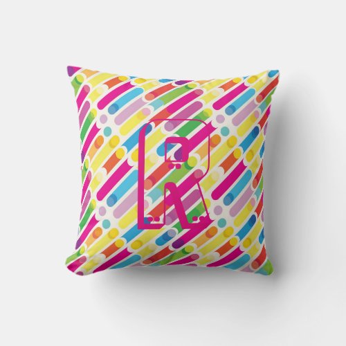 Monogram Rainbow Diagonal Lines Pattern Pop Art Throw Pillow