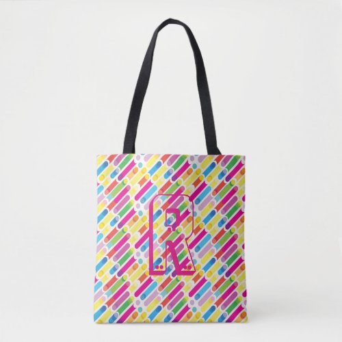 Monogram Rainbow Diagonal Lines Pattern Pop Art Tote Bag