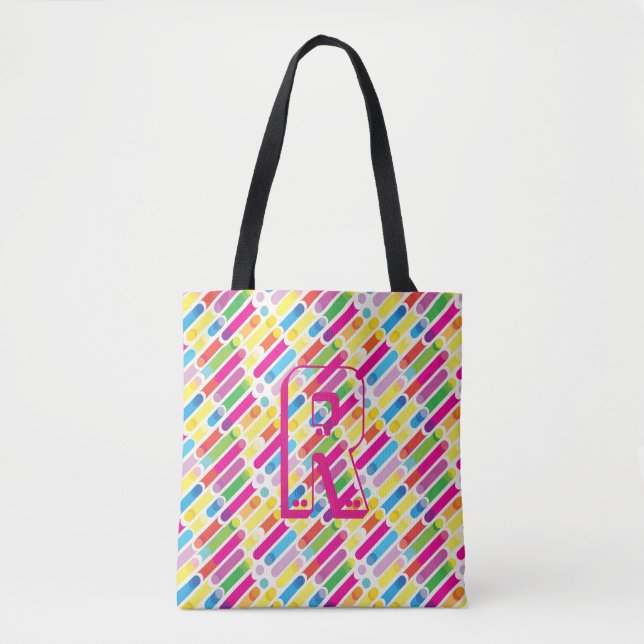 Monogram Rainbow Diagonal Lines Pattern Pop Art Tote Bag (Front)
