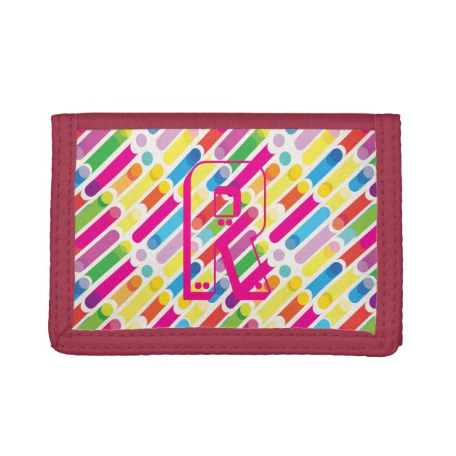 Monogram Rainbow Diagonal Lines Pattern Pop Art Trifold Wallet (Front)